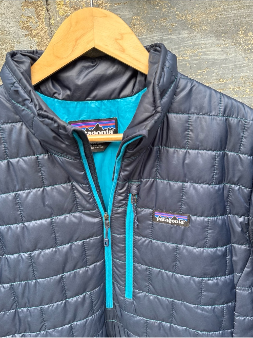 Patagonia Jacket Men's Medium Blue Nano Puff 1/4 Zip Puffer Outdoor Pullover - Picture 2 of 6